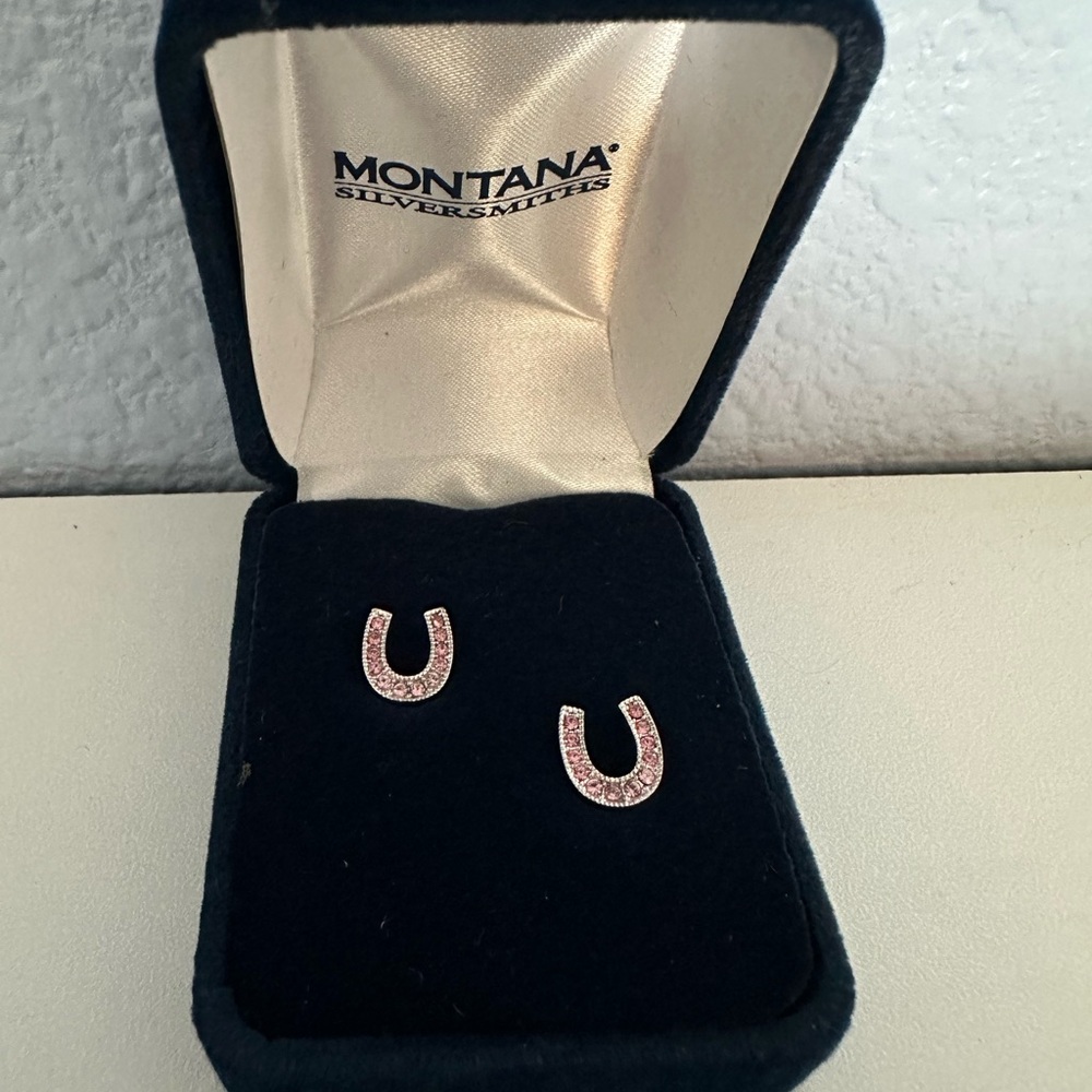 Montana Silversmith Silver and Pink Horseshoe Earrings - NWT